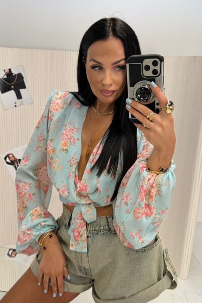 Bluzka kopertowa La Milla błękitna w kwiatki