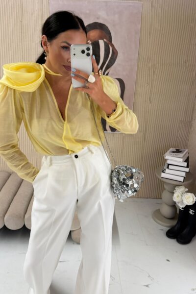 Bluzka koszula La Milla z kwiatem żółta