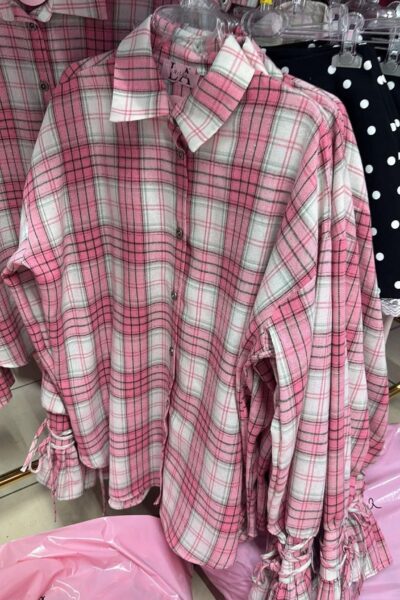 Koszula La Milla w kratę z wiązaniem na mankietach różowa