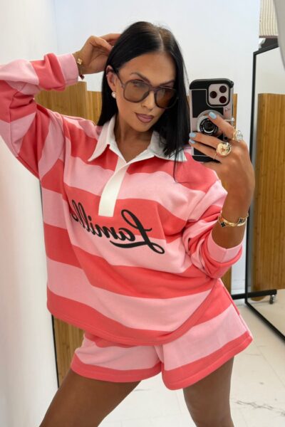 Komplet La Milla Summer w paski koralowo-różowy