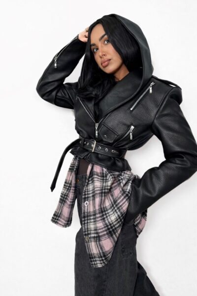 Kurtka z eko-skóry z kapturem La Milla czarna