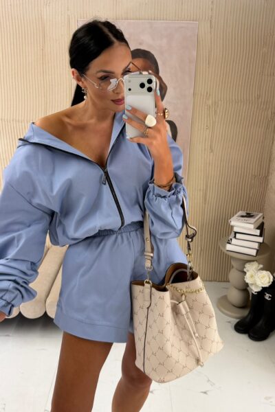 Komplet La Milla jasny jeans szorty i bluza z kapturem